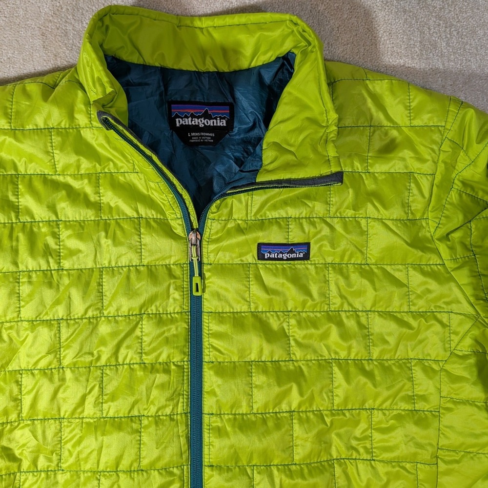 Patagonia Mens Nano Puff Jacket Lime Green Quilted PrimaLoft Insulated Large